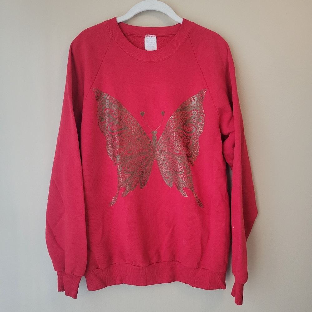 Red Butterfly Crewneck Sweatshirt Size Small